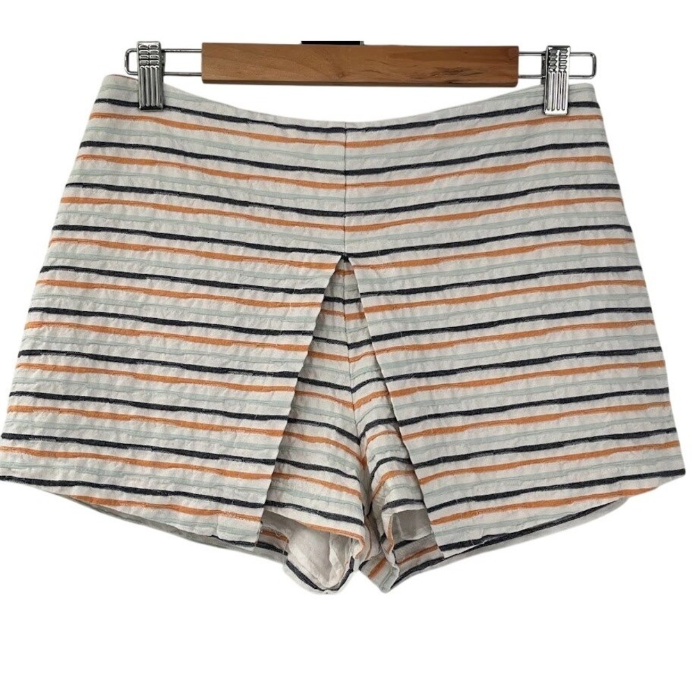 JOA Los Angeles Striped Cotton Linen High Waisted Shorts Skort BC4432-B Womens M